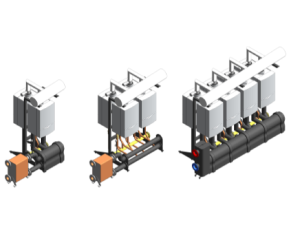 BIM, content, object, component, Bimstore, Revit, MEP, Vaillant, Boiler, Gas, Condensing, ecoTEC, Commercial, 46kW, 65kW, 80kW, 100kW, 120kW, Casacde, Rig, Back-to-Back, low, loss, header, plate,heat, exchanger