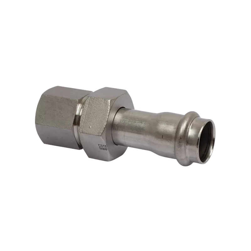 Product: Tubepress - Barrel Union, Female, Flat Sealing, Stainless Steel Nut
