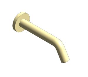 Product: I-TECH Wall mounted sensor tap with Infrared technology, finished in a brushed gold. Mains or AA battery operated (IND-IRWSPOUT-BRG)