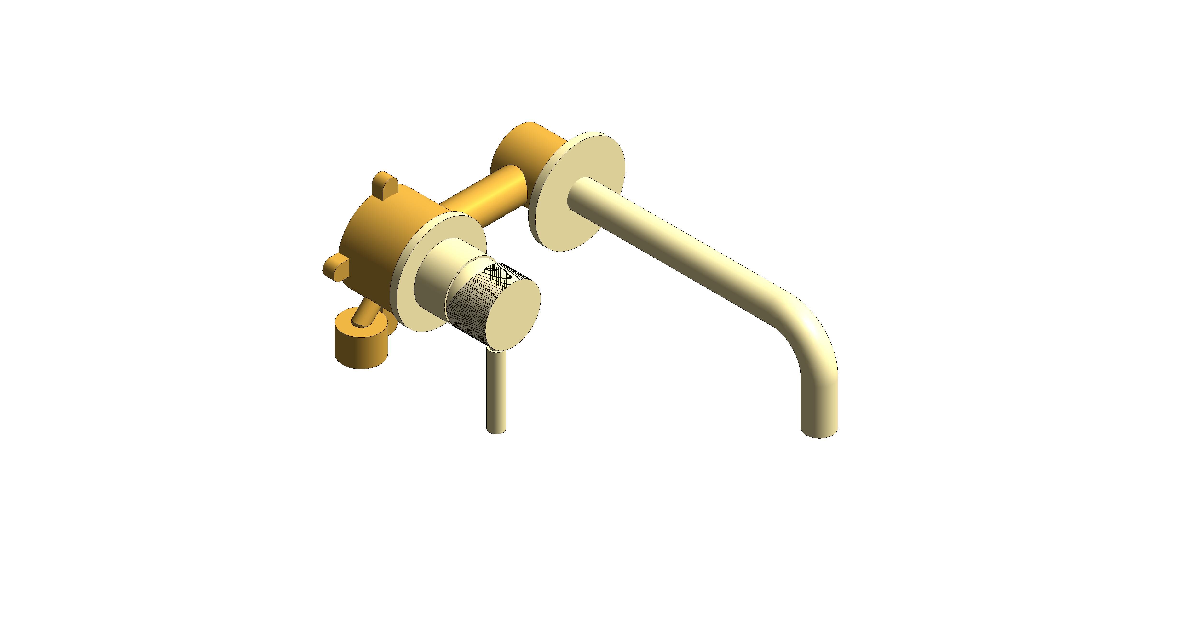 Product: KNURLED ACCENTS Slimline wall mounted basin mixer tap, finished in a brushed gold with knurled accents (IND-ORI209SA-BRGK)