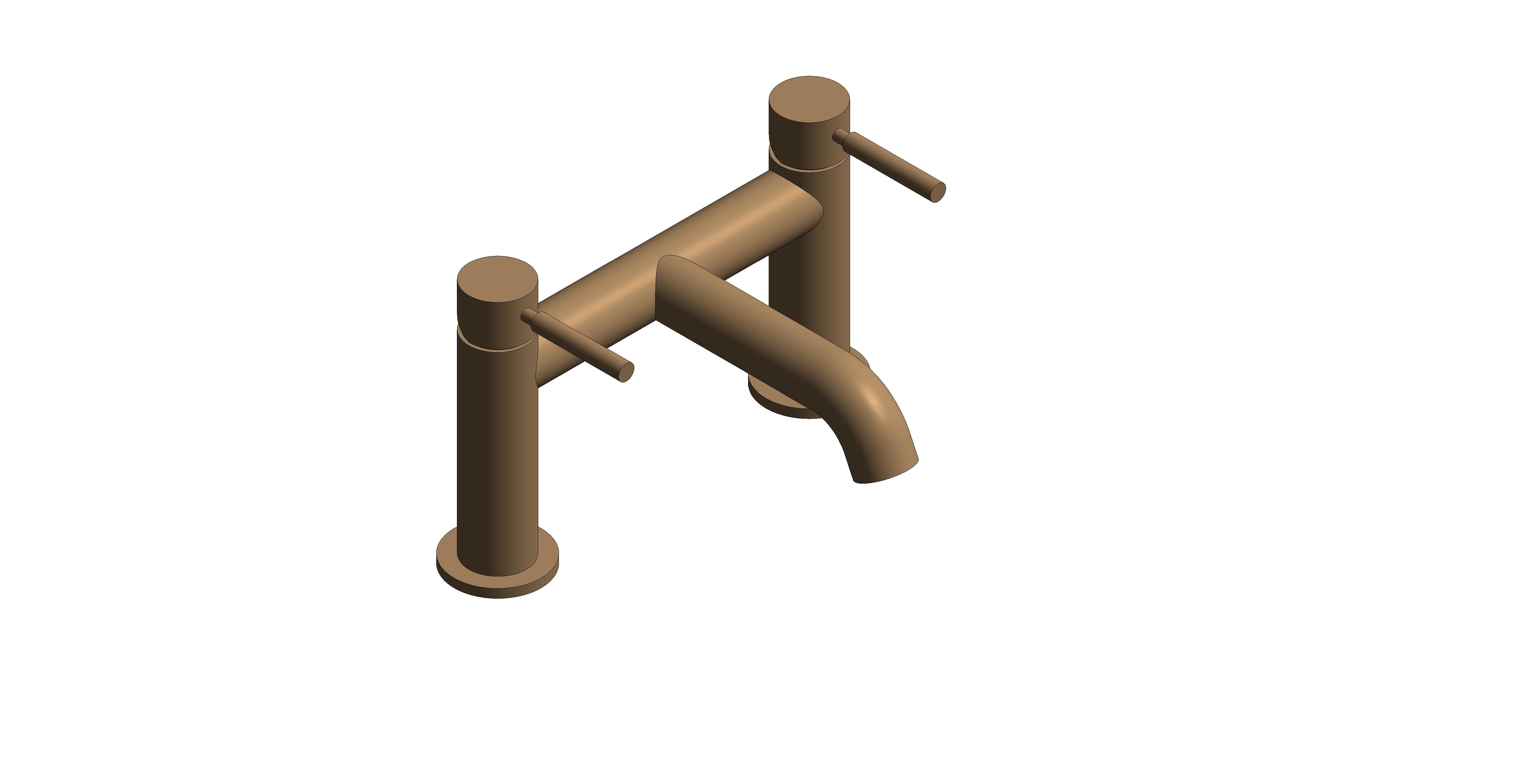 Product: KNURLED ACCENTS Origins Deck Mounted Bath Filler with Knurled Handles, in a Brushed Bronze Finish (IND-ORI237-BRZ)