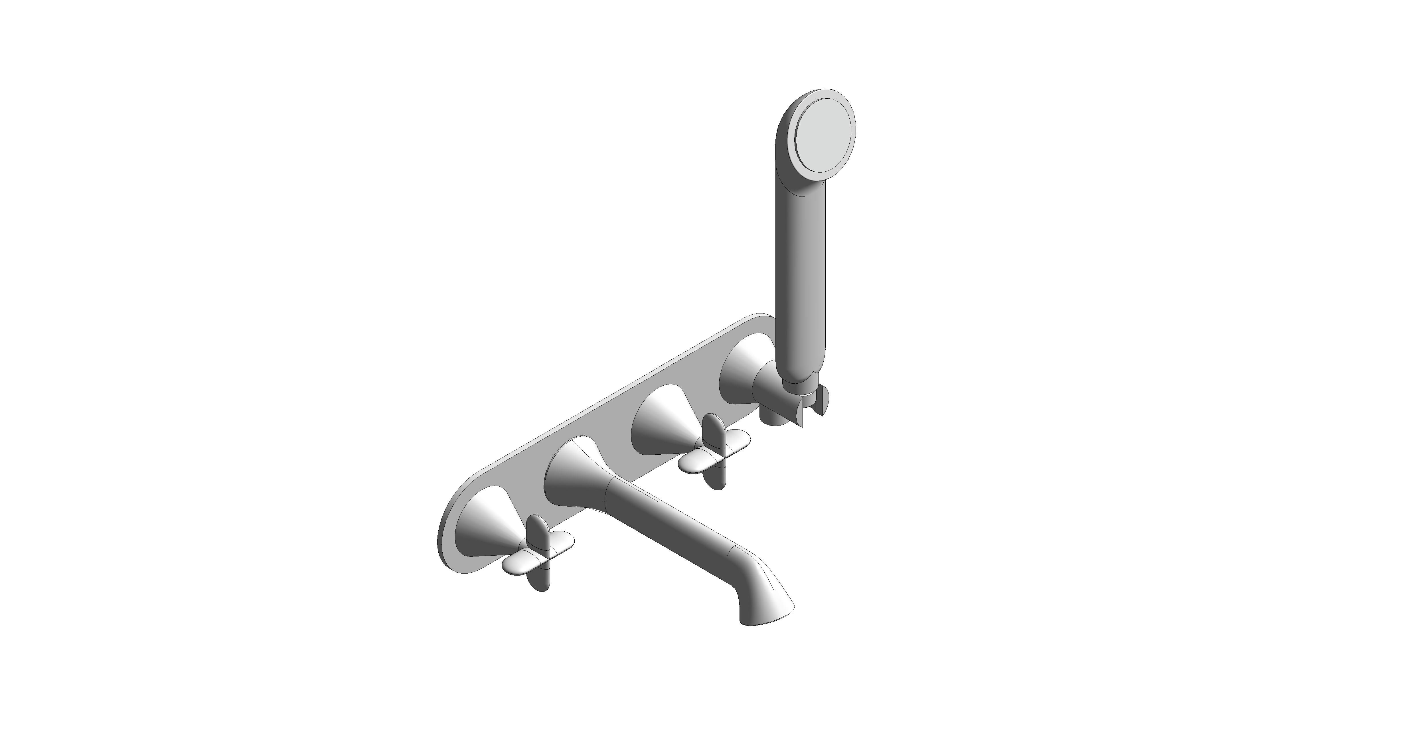 Product: TABLET ARRONDI Wall Mounted Thermostatic Bath Shower Mixer Tap with Cross Handles and Integrated Outlet and Handset, finished in a high-shine polished chrome (TAB-223T/WO-ARR-CP)
